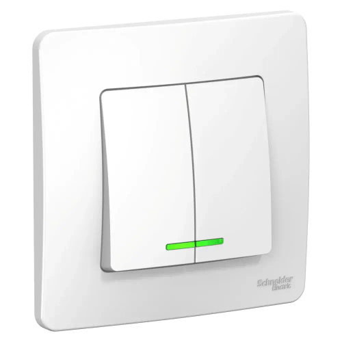 BLANCA С/У 2-клавишный ВЫКЛЮЧАТЕЛЬ (сх.5) с подсветкой, 10А, 250В, БЕЛЫЙ