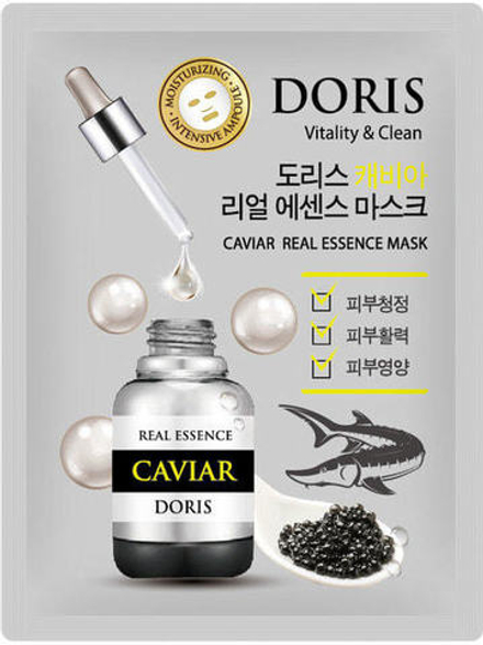 [DORIS]  Тканевая маска для лица ЭКСТРАКТ ИКРЫ CAVIAR Real Essence Mask, 1шт*25 мл