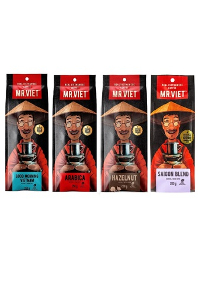 Набор молотого кофе Мистер Вьет: Доброе утро, Вьетнам, Арабика, Лесной орех, Сайгонная смесь, 900 г