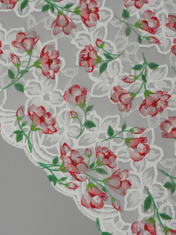 Эластичное кружево белое с бордовым и зеленым ширина 21 см