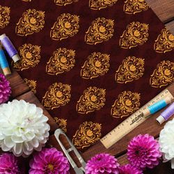 Ткань таффета симметричный золотой узор на бордовом фоне