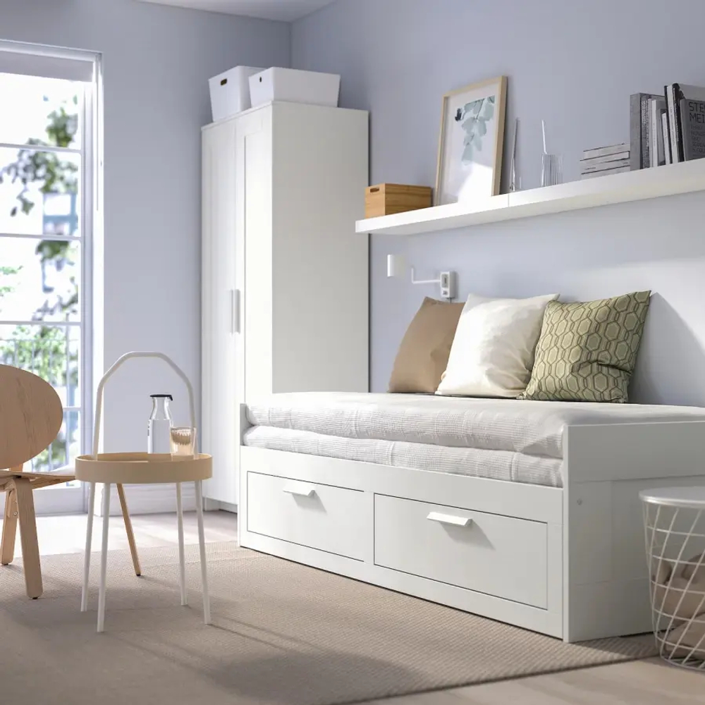 Кушетка с 2 ящиками - IKEA BRIMNES/БРИМНЕС ИКЕА, 57х205х86 см, белый