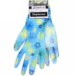 Перчатки нейлоновые «Фантазия-Васильки» с ПВХ покрытием полуоблитые 8 р-р ДоброСад