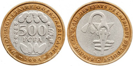 Западная Африка (ВСЕАО) 500 франков, 2003 - 2010 Какао XF