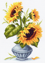 "Подсолнухи в вазе"-1239 канва с рисунком