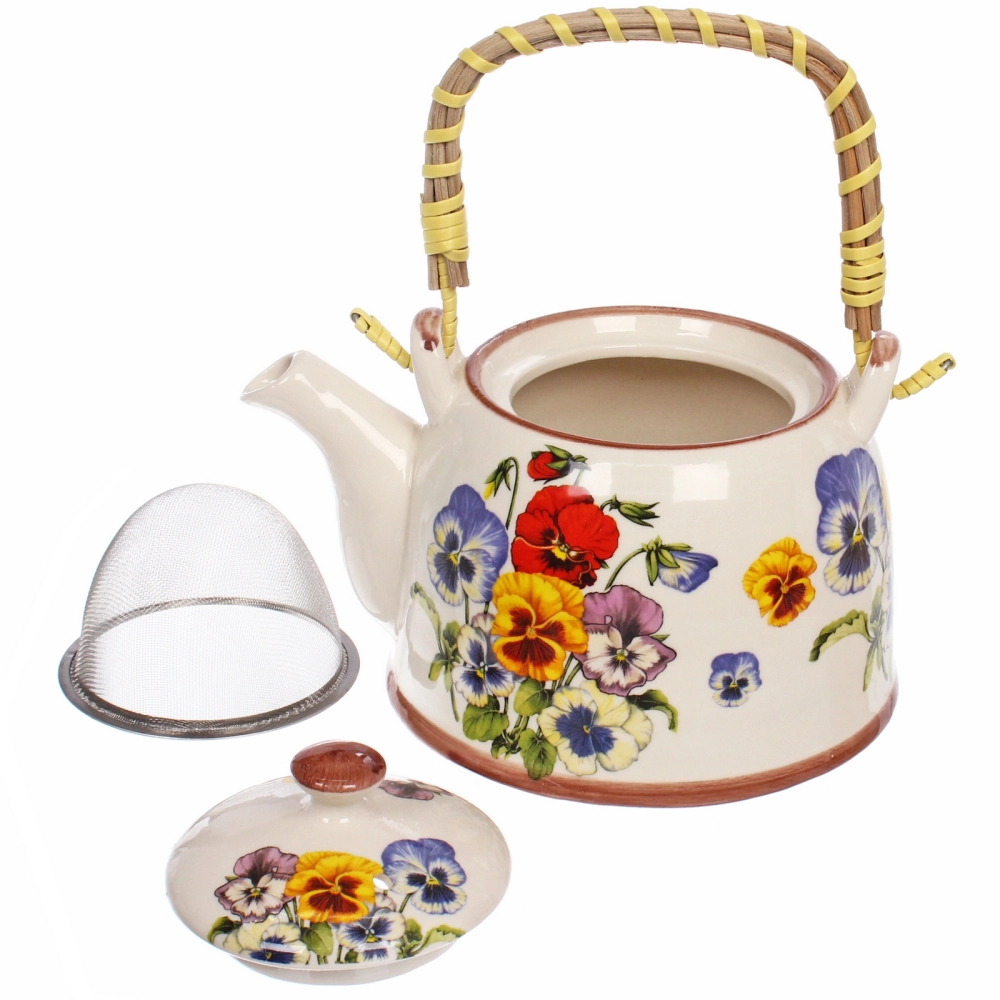 Чайник заварочный керамический 700мл с ситом «Фиалки»