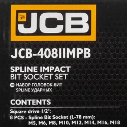 Набор головок-бит SPLINE ударных 8пр.,1/2''(M5, M6, M8, M10, M12, M14, M16, M18), в пласт.кейсе JCB JCB-40811MPB