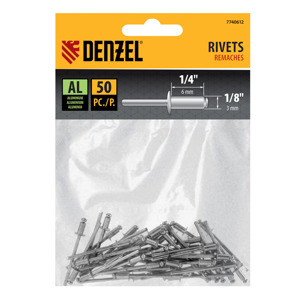 Заклепки алюминиевые, 1/8"-1/4", 3 х 6 мм, 50 шт Denzel