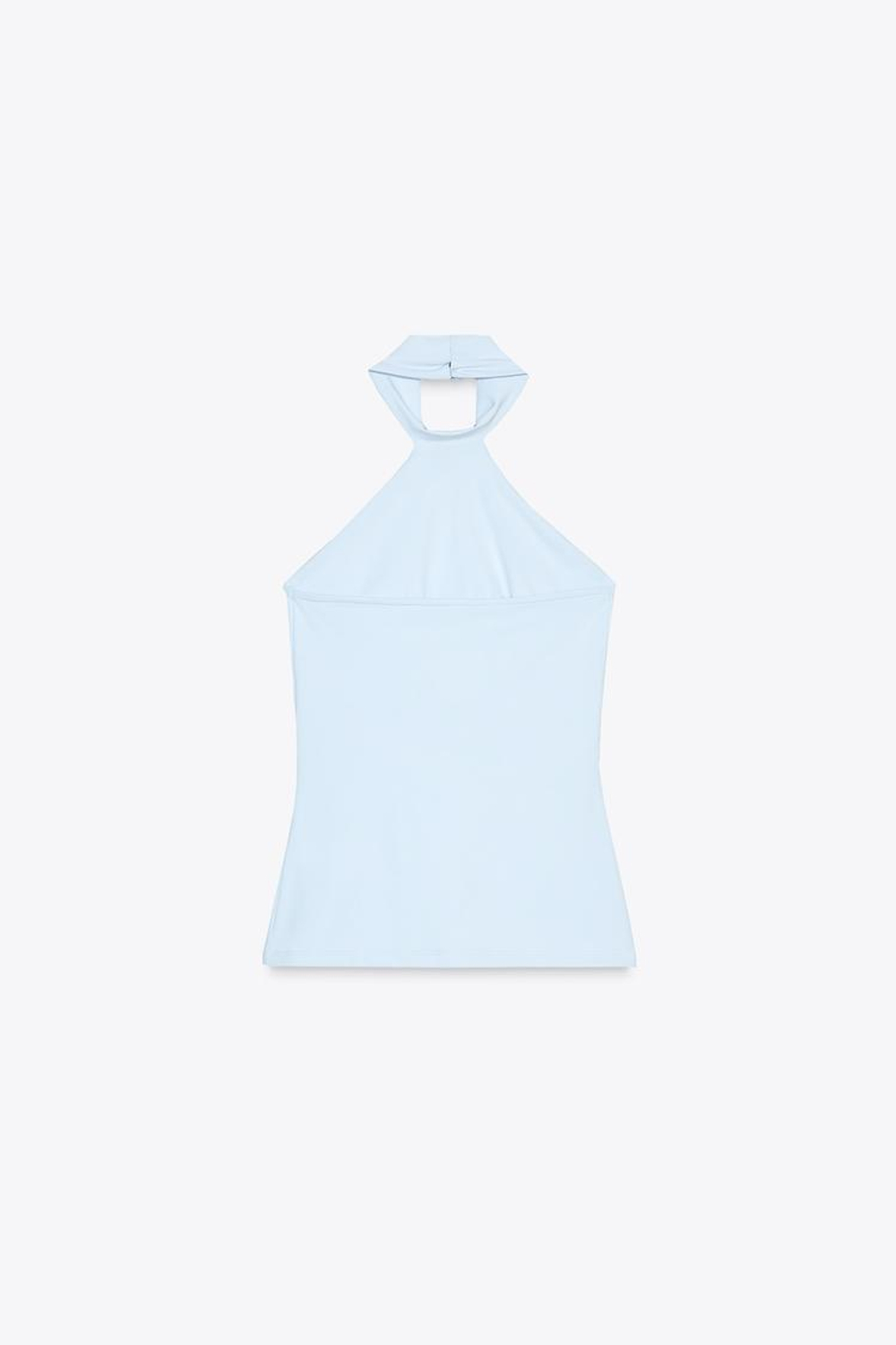ZARA ТОП ИЗ ПОЛИАМИДА С ГОРЛОВИНОЙ ХАЛТЕР, ГОЛУБОЙ