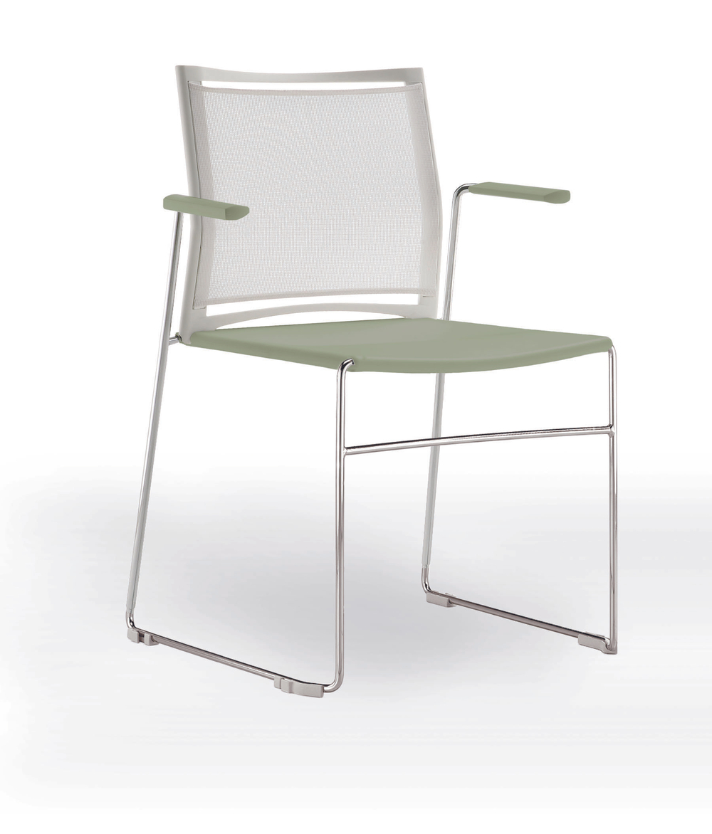 Web стул на полозьях с подлокотниками и спинкой-сеткой