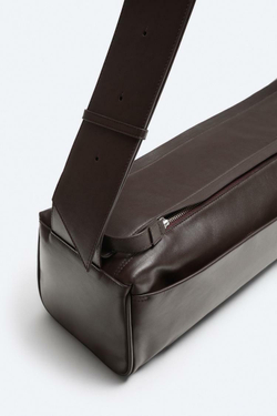 ZARA БОЛЬШАЯ КОЖАНАЯ СУМКА ПРЯМОУГОЛЬНОЙ ФОРМЫ, КОРИЧНЕВЫЙ