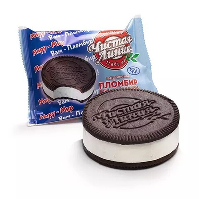 Мороженое пломбир ванильный в шоколадном печенье, Чистая линия, 90г