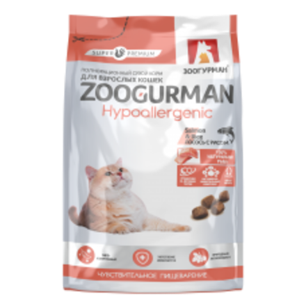 Зоогурман Hypoallergenic сухой корм для взрослых кошек лосось с рисом 1,5 кг
