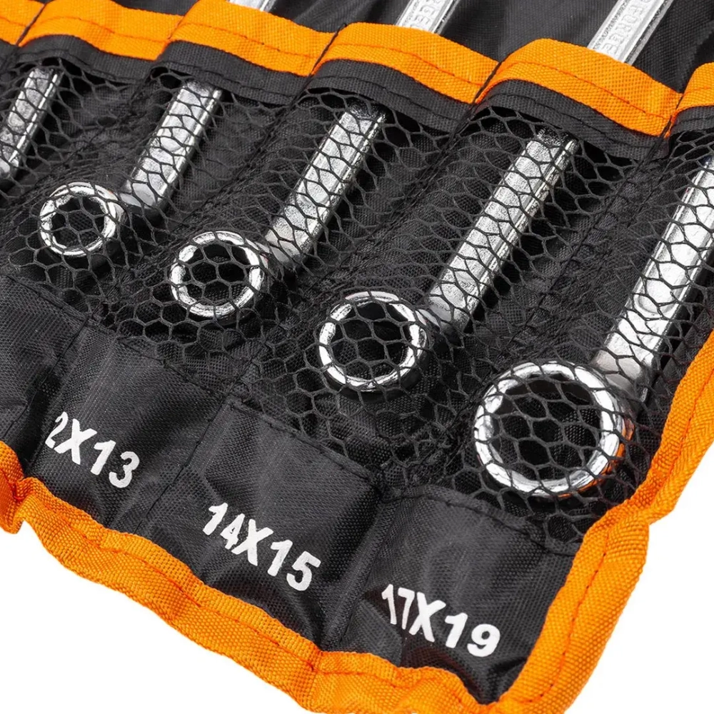 Ключи накидные, отогнутые на 75град., набор 6пр. (6х7, 8х9, 10х11, 12х13, 14х15, 17х19мм) MEGATOOLS MT-50610P