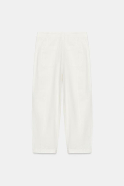 ZARA БРЮКИ ИЗ СМЕСОВОГО ЛЬНА — ZW COLLECTION, ЖЕЛТОВАТО-БЕЛЫЙ