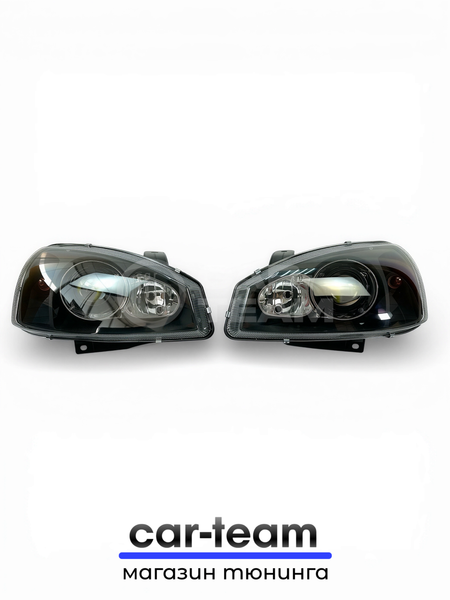 Фары на Лада Калина 1 передние с Bi LED модулями 2.5 дюйма, черная маска (под ключ)