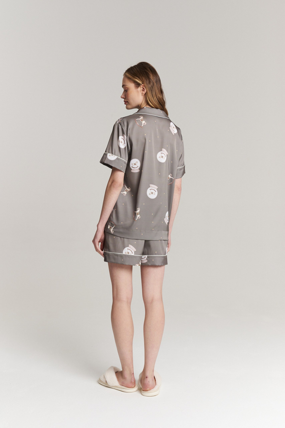 Шелковая блуза с кантом - новогодние лошади