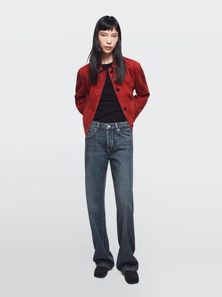 Massimo Dutti Джинсы средней посадки с широкими штанинами, средне-синий