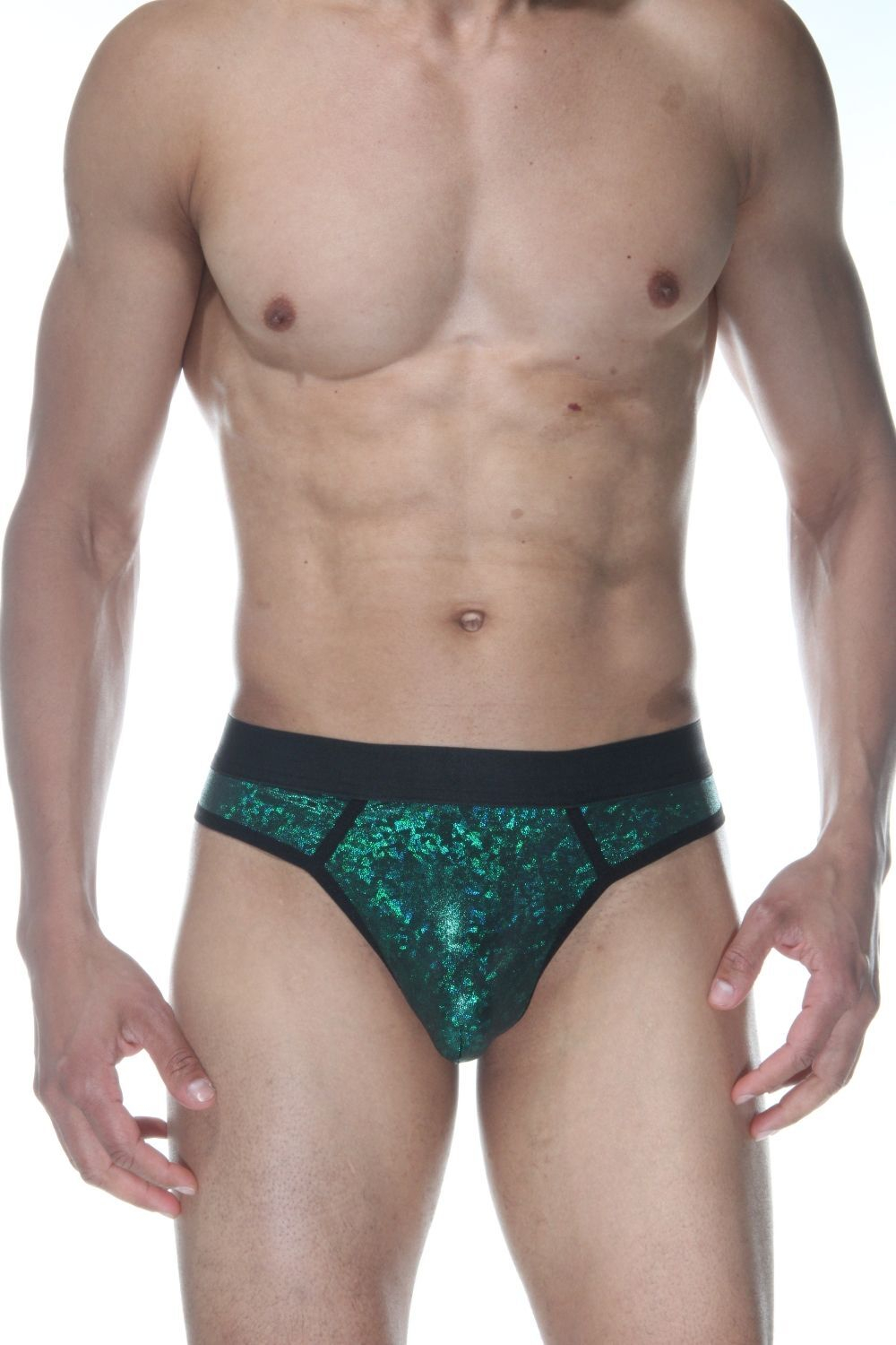 Зеленые блестящие мужские трусы-стринги (Размер: M) (Цвет: зеленый)