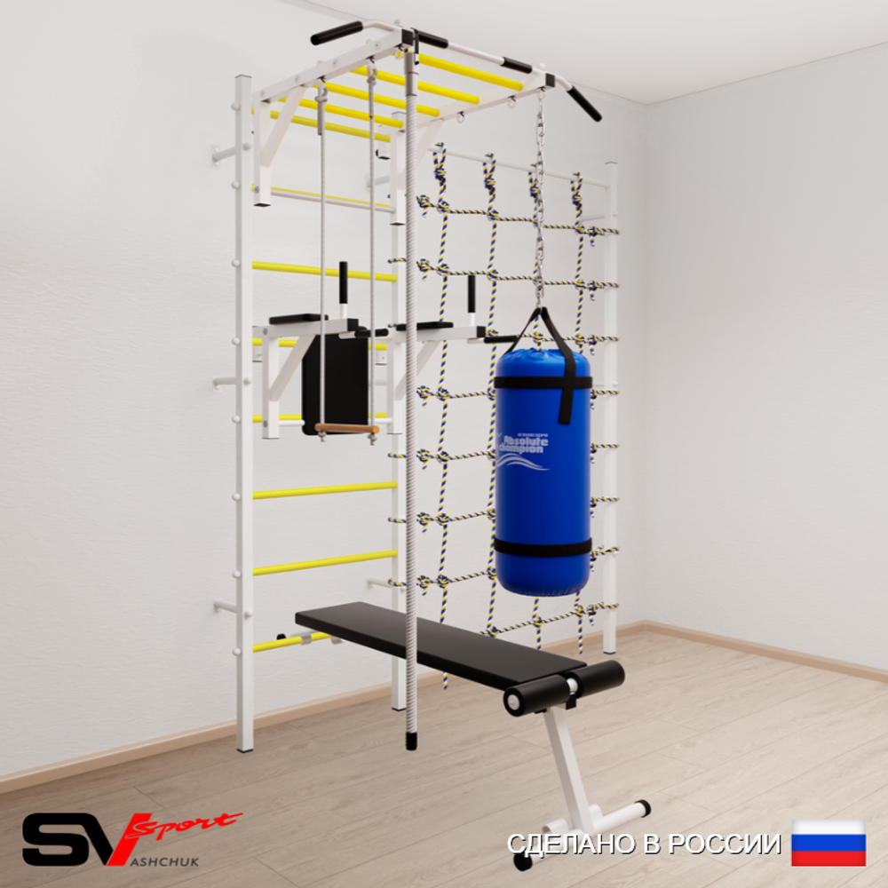 Шведская стенка Sv Sport 55610 (Турник рукоход/Брусья/Скамья/Канат/Трапеция/Цепь/Мешок 15кг/Канатный лаз)