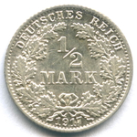 1/2 марки 1917 (A) Германия XF-AU