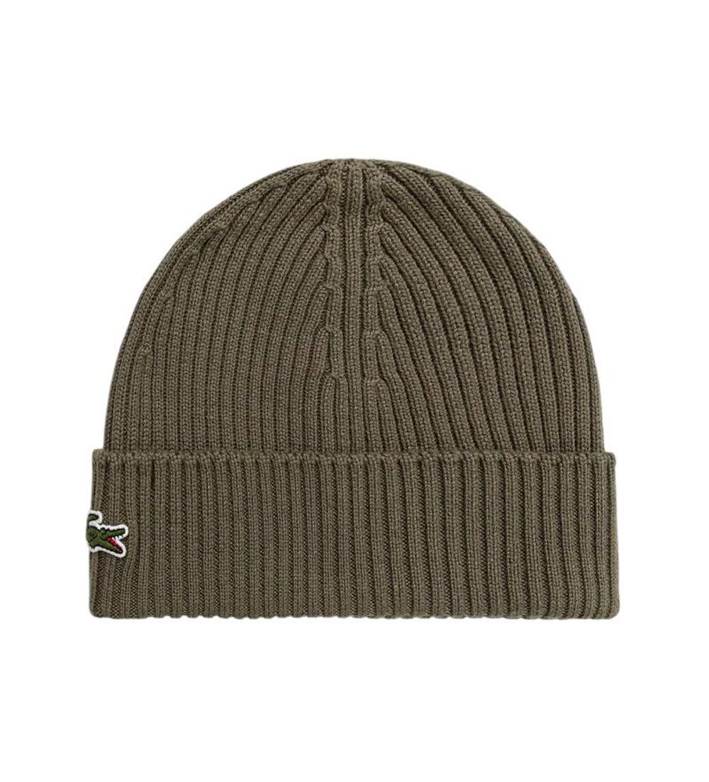 Czapka zimowa Lacoste Unisex Ribbed Wool - khaki green