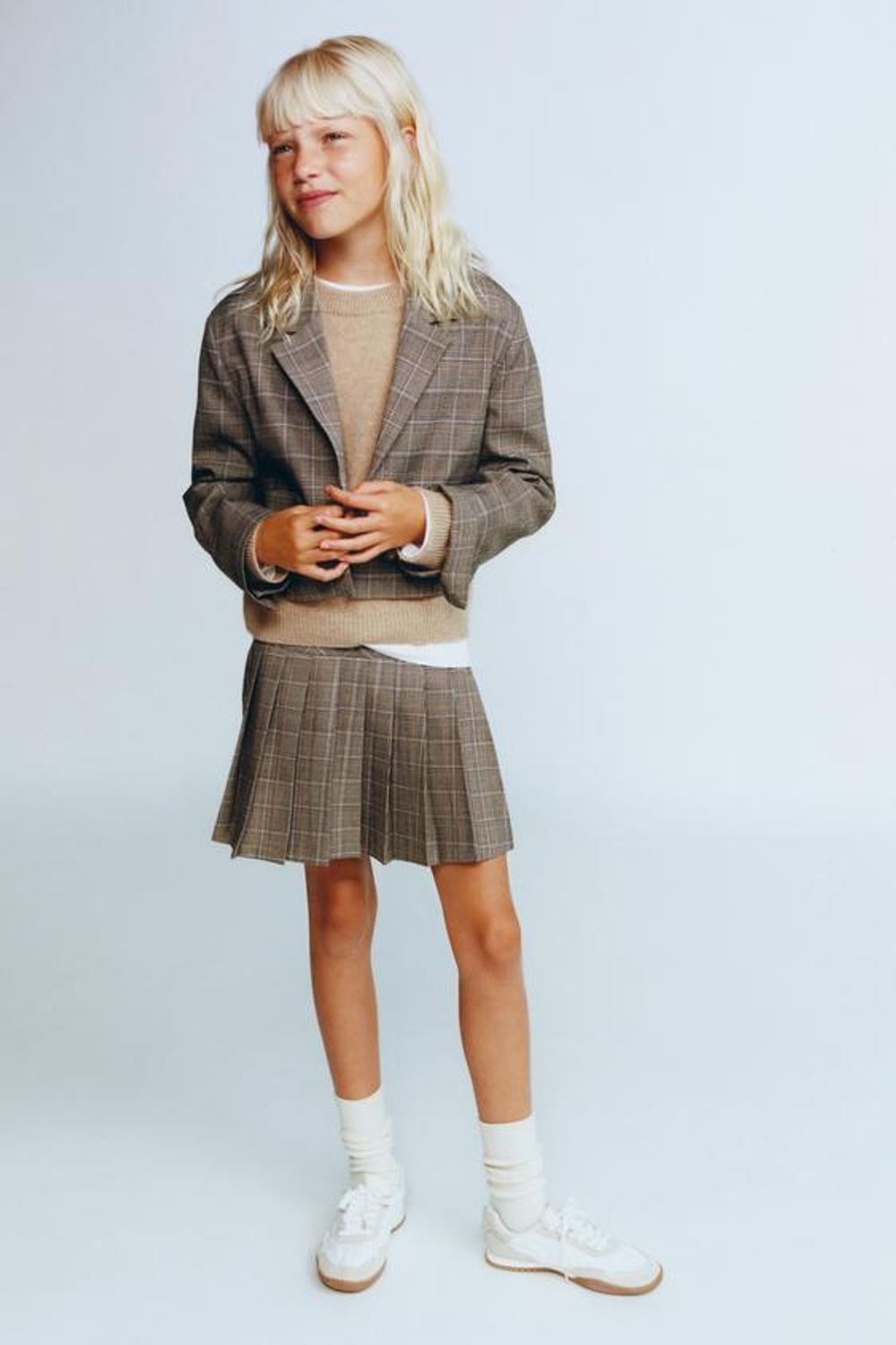 ZARA УКОРОЧЕННЫЙ БЛЕЙЗЕР В КЛЕТКУ, РЫЖЕВАТО-КОРИЧНЕВЫЙ