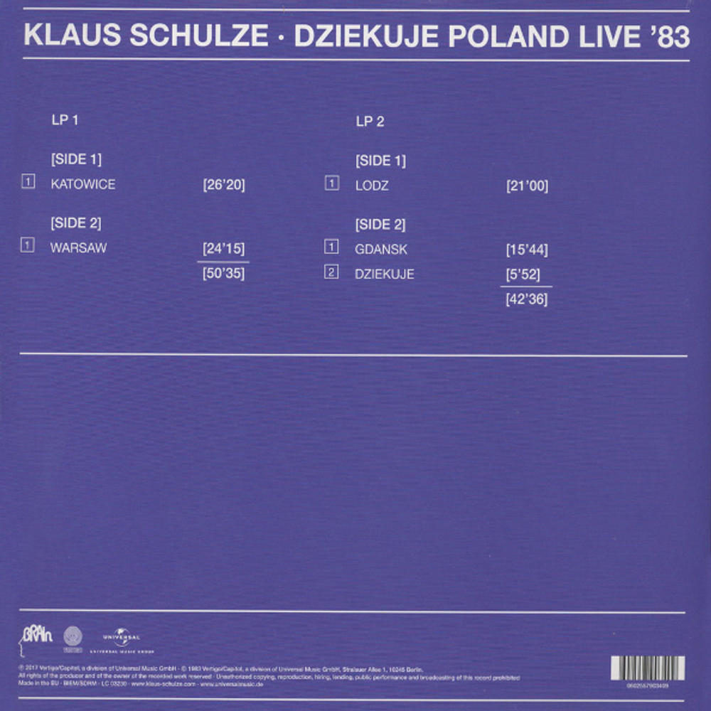 Klaus Schulze / Dziekuje Poland Live '83 (2LP)