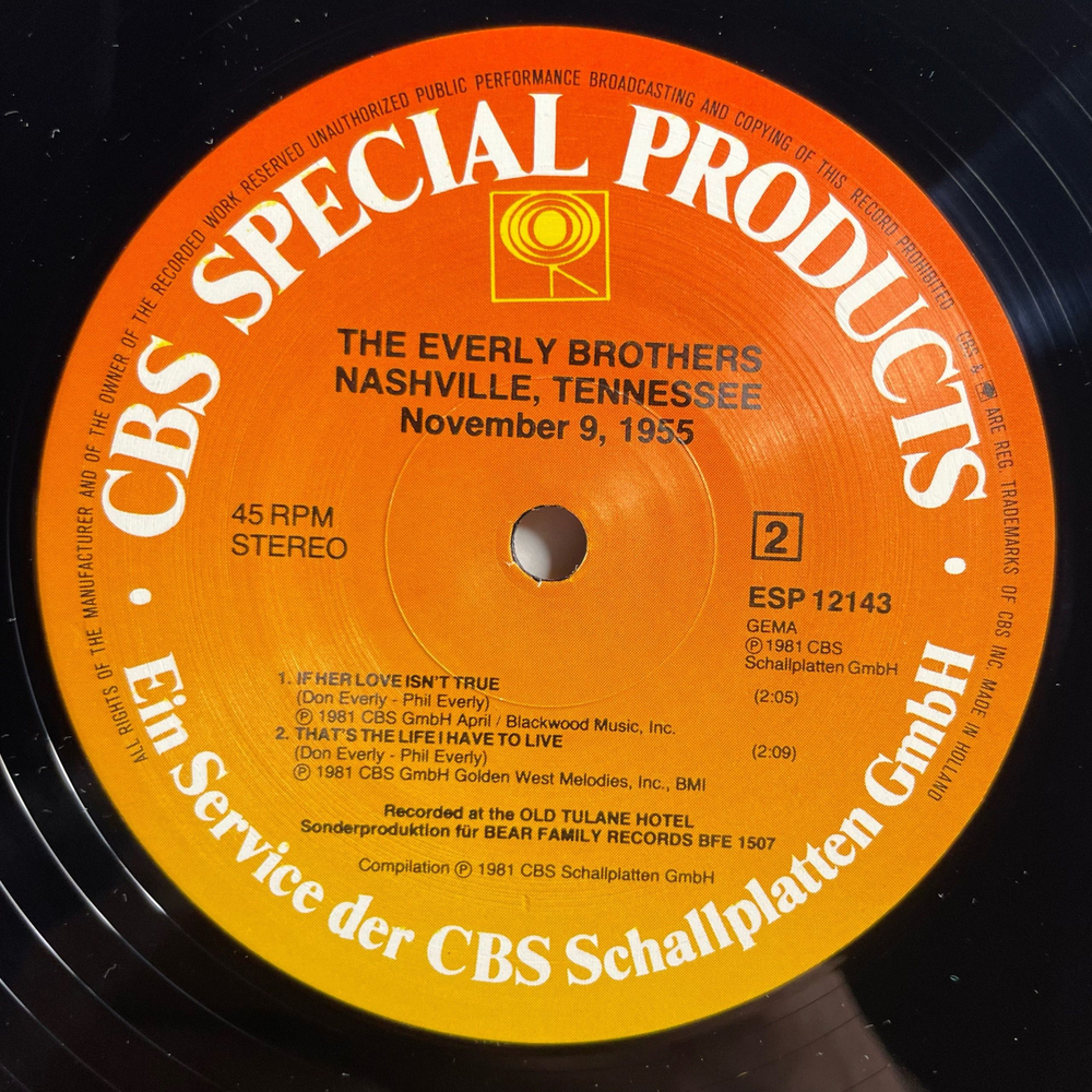 Винтажная виниловая пластинка EP The Everly Brothers, Nashville Tennessee, November 9, 1955 (Нидерланды 1981) 45 RPM