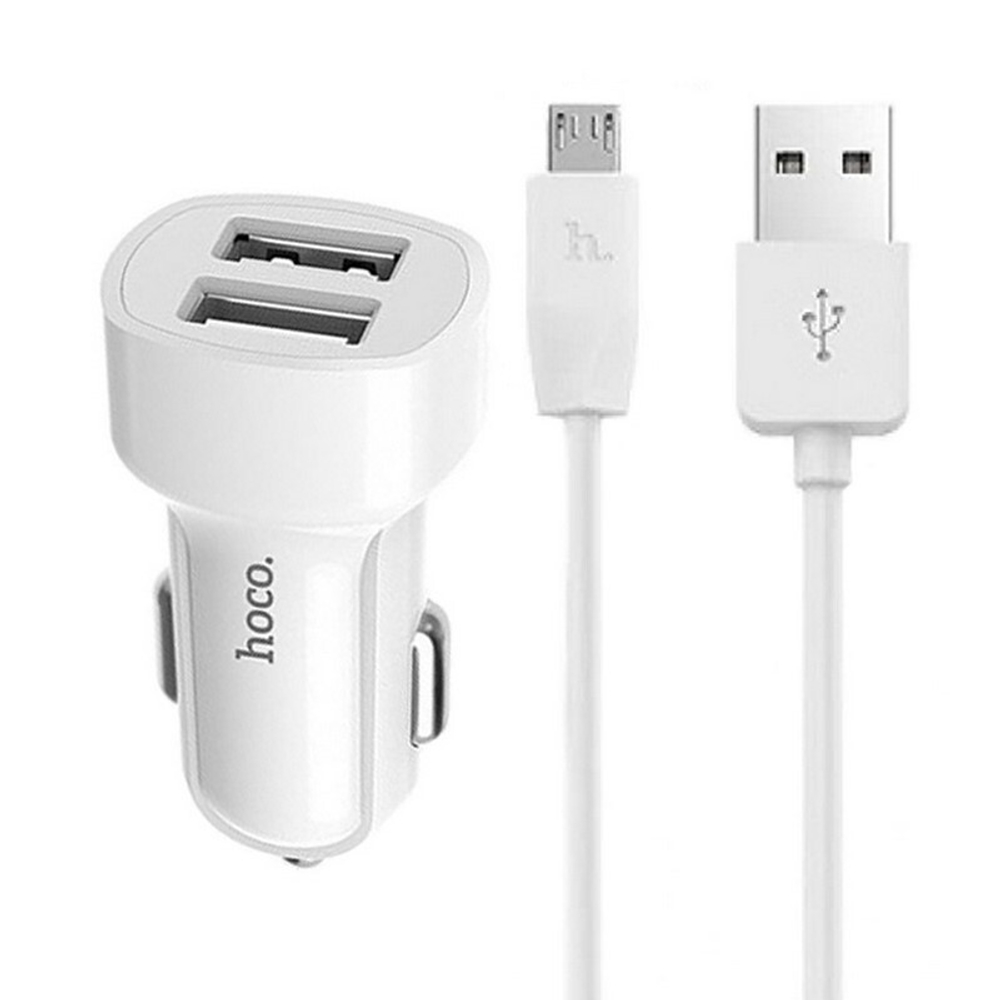 Автомобильный адаптер питания HOCO Z2A 2USB 2.4A + кабель Micro (белый)