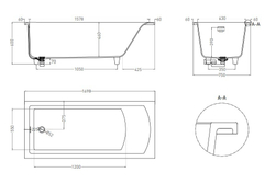 Ванна каменная встраиваемая матовая 170x75 Salini CASCATA KIT 104313MRF окрашена по RAL