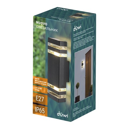 Светильник настенный накладной duwi Techno 110х105х320 2хЕ27 аллюминий/стекло IP65 черный 24395 3