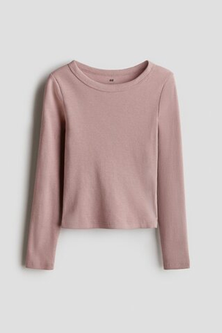 H&M Лонгслив из хлопка в рубчик, пыльно-розовый