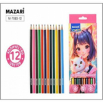 Карандаши 12цв. "Девочка Аниме" d грифеля=2,65мм. дерев. шестигран. коробка (Mazari)