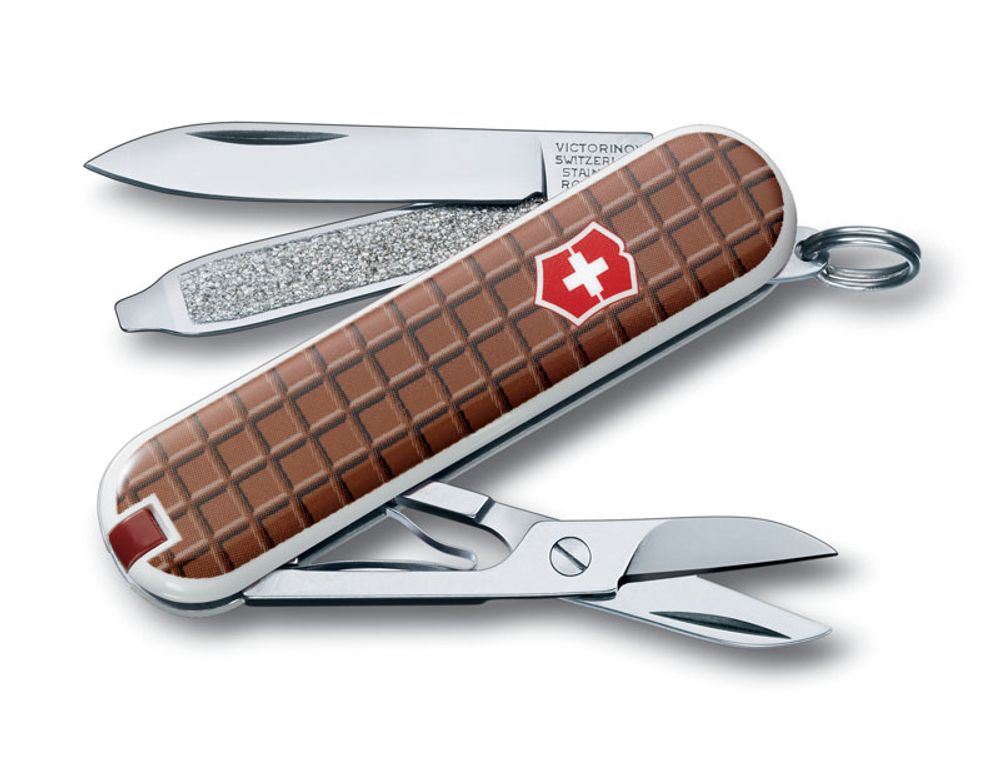 Качественный маленький брендовый фирменный швейцарский складной перочинный нож 58 мм 7 функций Victorinox Classic рукоять с дизайном &quot;Шоколад&quot; VC6223.842