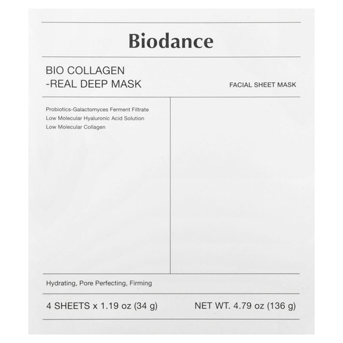 Biodance, маска для лица с биоколлагеном, 4 шт. по 34 г (1,19 унции)