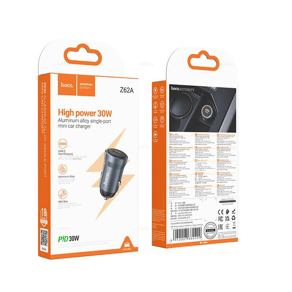 Автомобильное зарядное устройство Hoco Z62A PD30W (metal grey)