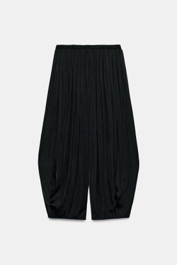 ZARA БРЮКИ БОМБАЧО СО СКЛАДКАМИ, ЧЕРНЫЙ