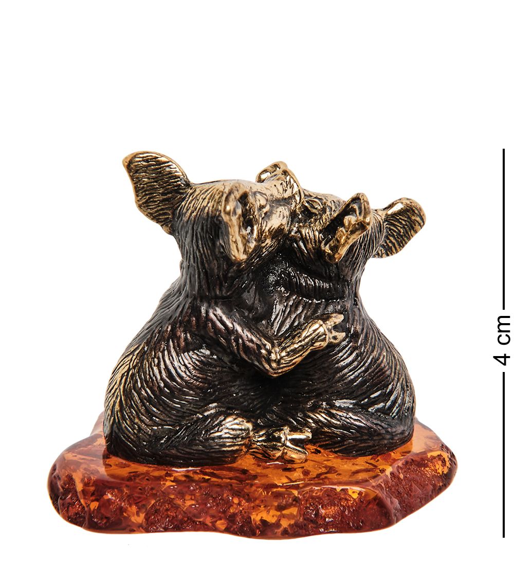 Народные промыслы AM-2178 Фигурка «Поросята» (латунь, янтарь)