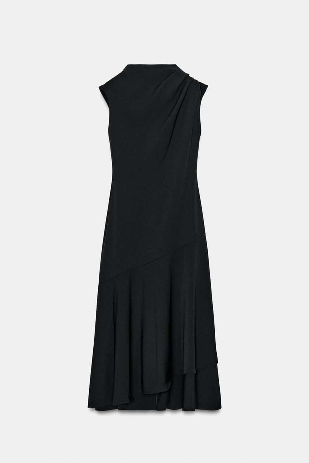 ZARA ПЛАТЬЕ МИДИ АСИММЕТРИЧНОГО КРОЯ, ЧЕРНЫЙ