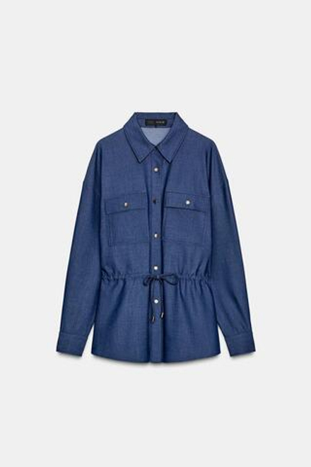 ZARA РУБАШКА-САФАРИ СО ШНУРКОМ, ИНДИГО