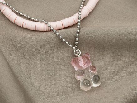 Подвеска  Мармеладный Мишка розовый градиент прозрачный