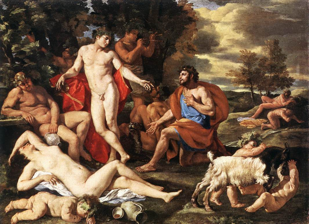 Никола Пуссен (1594–1665). "Вакх и Мидас". Ок. 1630. Холст, масло. 98,5 х 153. Старая Пинакотека, Мюнхен (Alte Pinakothek, Munich).