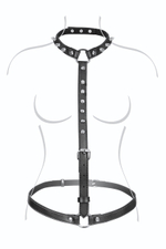 Черная упряжь на тело с шипами на ошейнике (Цвет: черный)