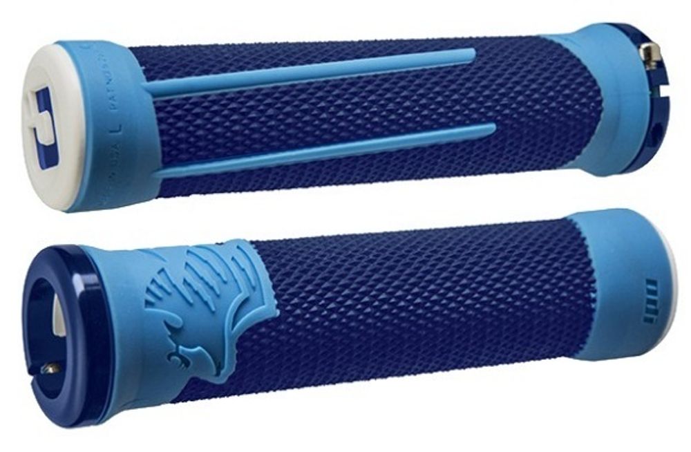 Грипсы 135мм, для DH, синие с голубым, Ultra Soft компаунд, голубые алюм lock-on и заглушка.AG2 D35A