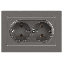 Розетка Intro Accent 6-205-09 двойная с заземлением двойная 2X2P+E Schuko 16А-250В IP20 СУ AL/CU титан | Intro