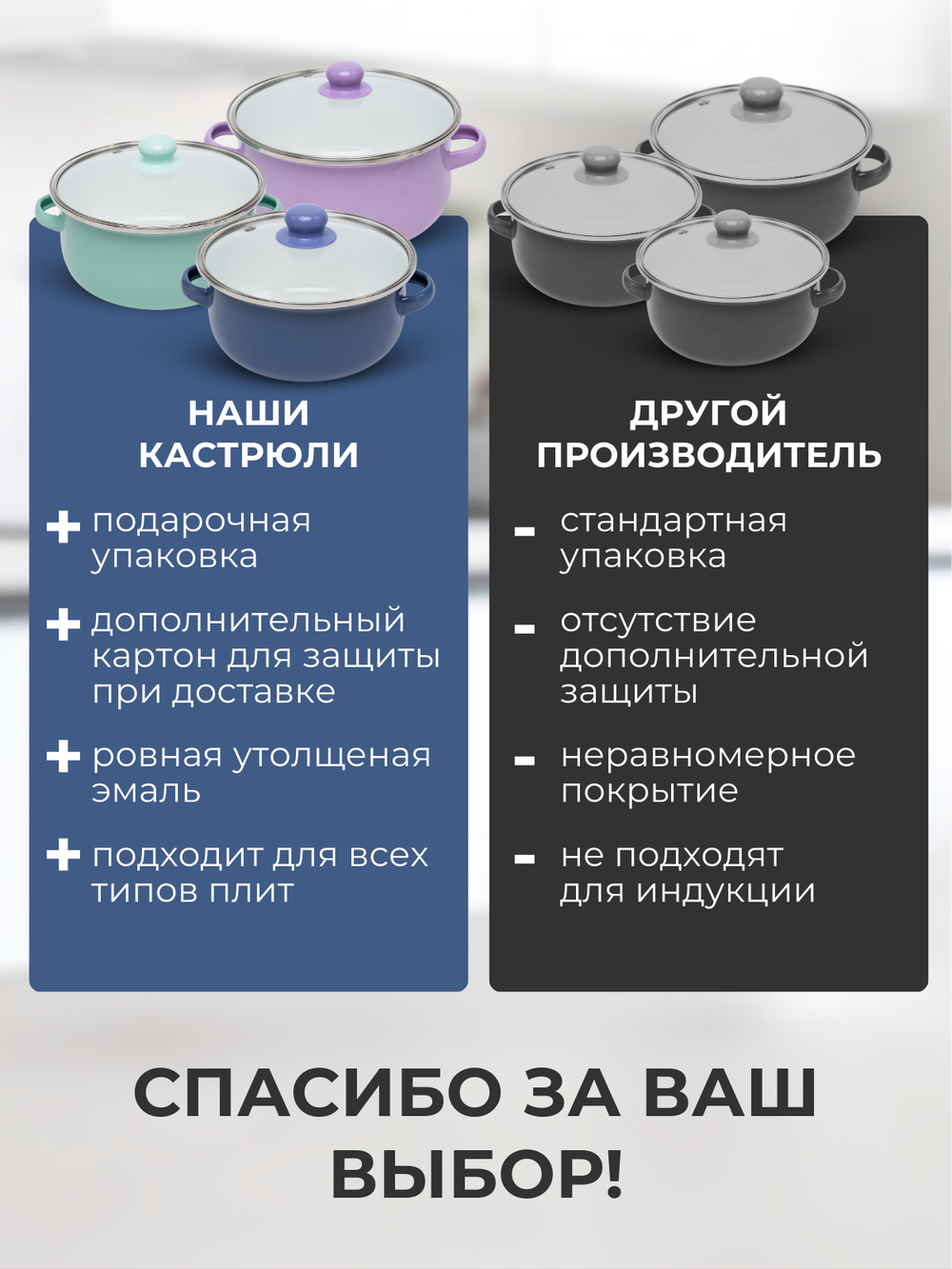 Набор эмалированных кастрюль с крышками 3 штук