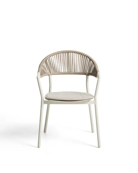 Уличный стул Alimia из алюминия цвета экрю с бежевой веревкой