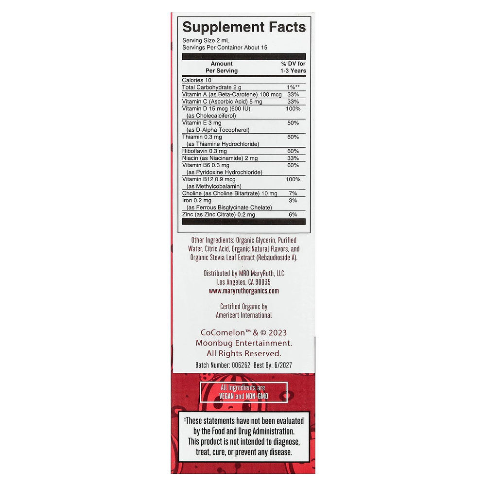 MaryRuth's, Cocomelon, мультивитамины для малышей, капли с железом, для детей от 1 до 3 лет, вкус апельсина и ванили, 30 мл (1 жидк. унция)