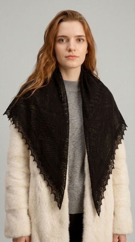 Оренбургский пуховый платок-паутинка А80-07 черный